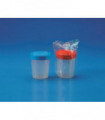 CONTAINER + S/CAP (RED) PP 150ml STERILE, I/W, 62.5mm D, 73mm H