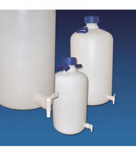 BOTTLE (ASPIRATOR) STORAGE & TAP HDPE, 5LT, 1 HANDLE, 170mm D, 345mm H, Neck 52.5mm int.D