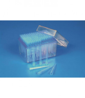 PIPETTE TIPS IN RACKS, UNIVERSAL PP, 100-1000uL, BLUE, 96 PIECE, transparent box